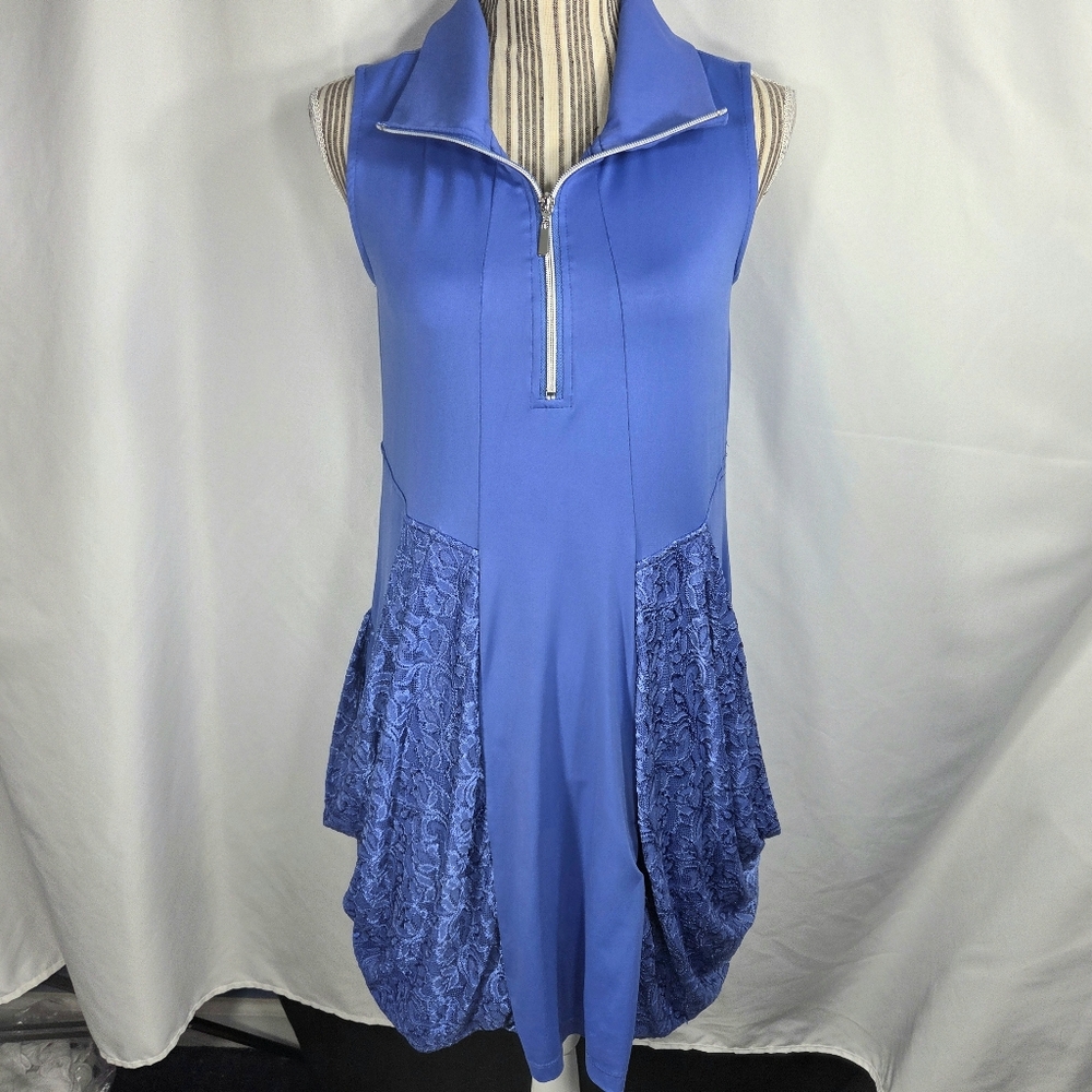 Lulu B Colorful Comfy Clothing Blue 1/4 Zip Lace Pouch Pockets Dress Size Small